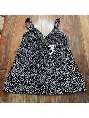 Tommy Hilfiger Black & White Floral Daisy Print Cotton Tank Top - Size 14